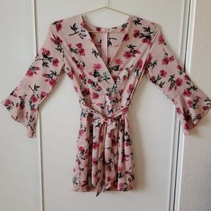 Pink short dress with flowers, for women, size s